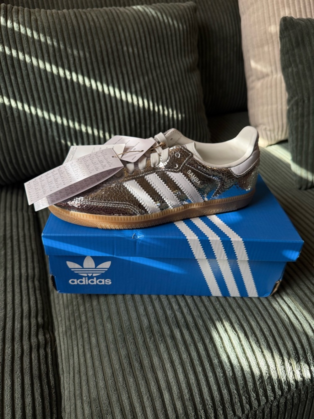 adidas Women’s Samba Metallic silver with White Stripes Sneakers
